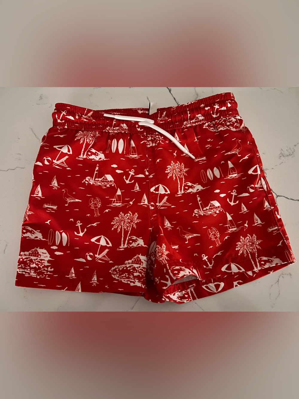 Janie and Jack Red Tropical Swim Trunk